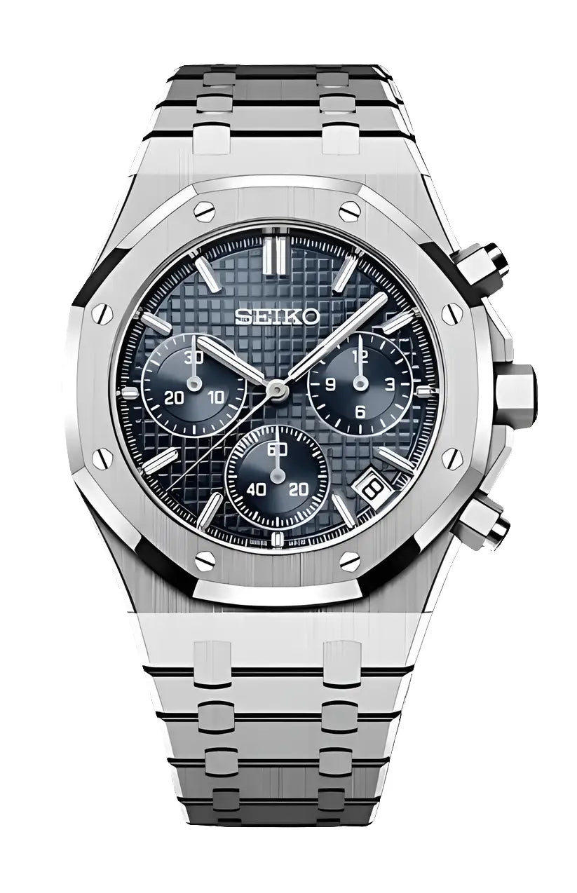 SEIKO MOD ROYAL OAK CHRONO BLUE WATCH - Wristwatch